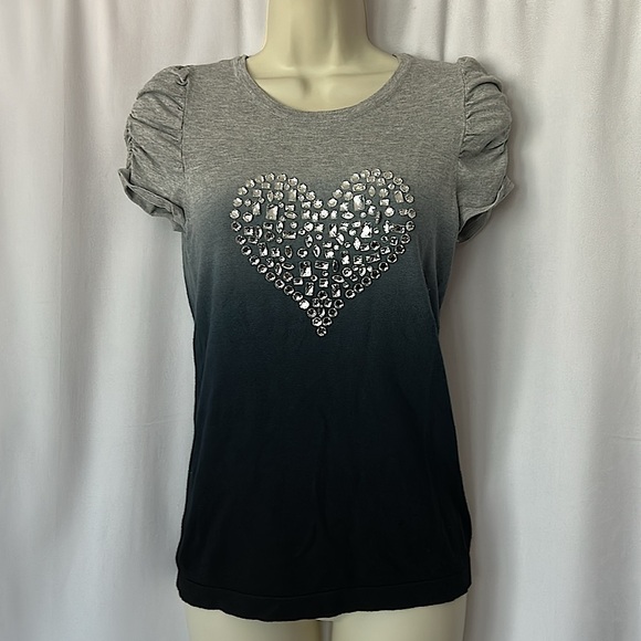 INC International Concepts Tops - INC International Concepts Grey/Blue Ombré Heart Short Sleeve Shirt **Size S**